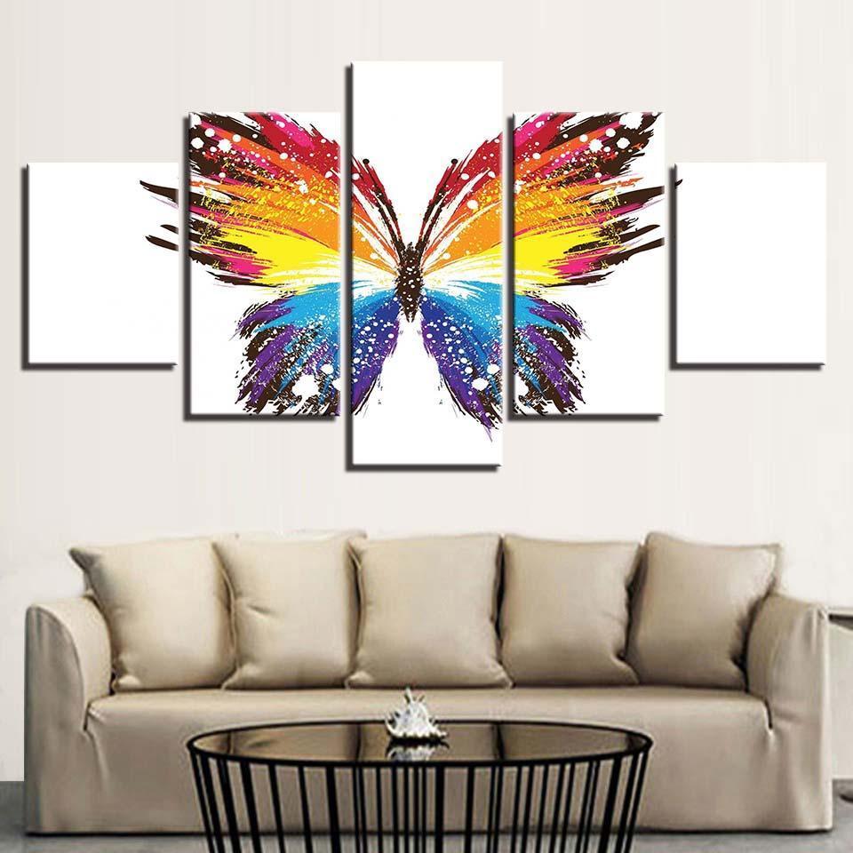 Butterfly 5 Piece HD Multi Panel Canvas Wall Art Frame-Original Frame