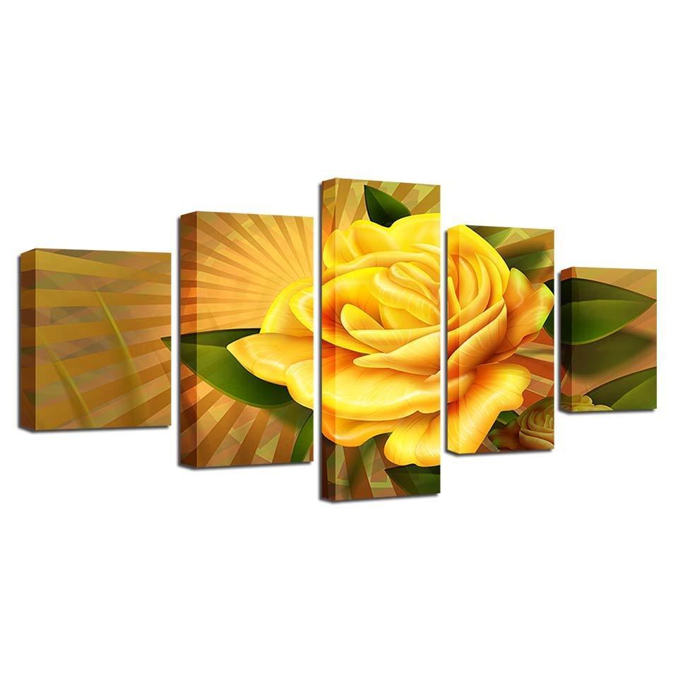 Yellow Rose Flower 5 Piece HD Multi Panel Canvas Wall Art Frame-Original Frame