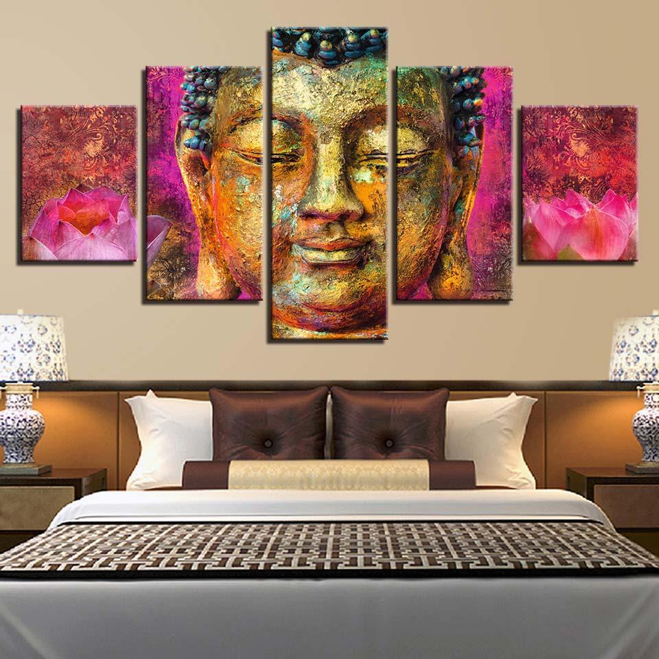 Buddha Flower Art 5 Piece HD Multi Panel Canvas Wall Art Frame-Original Frame