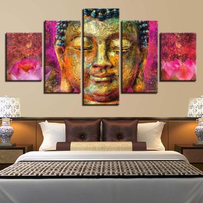 Buddha With Flowers 5 Piece HD Multi Panel Canvas Wall Art Frame-Original Frame