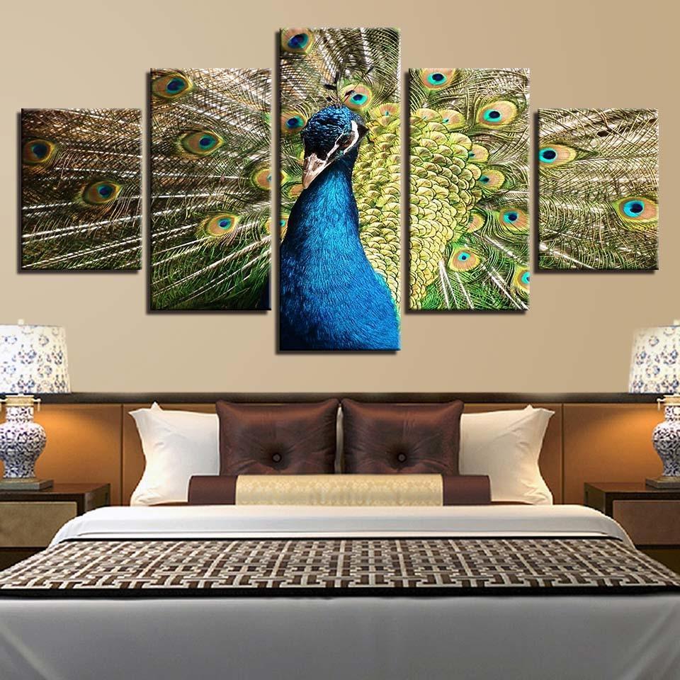 Peacock 5 Piece Multi Panel Canvas Wall Art Frame-Original Frame