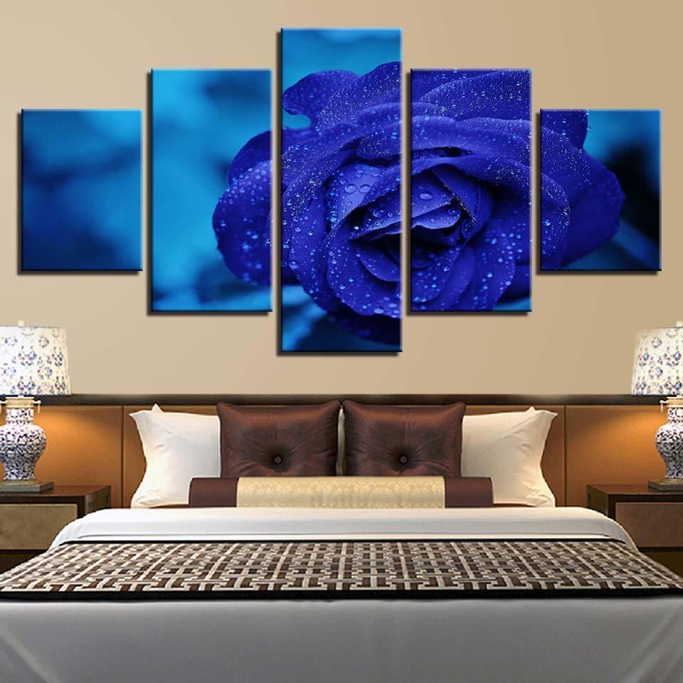 Blue Rose 5 Piece HD Multi Panel Canvas Wall Art Frame-Original Frame