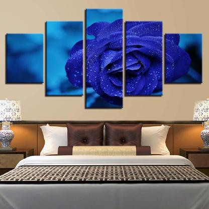 Blue Rose 5 Piece HD Multi Panel Canvas Wall Art Frame-Original Frame