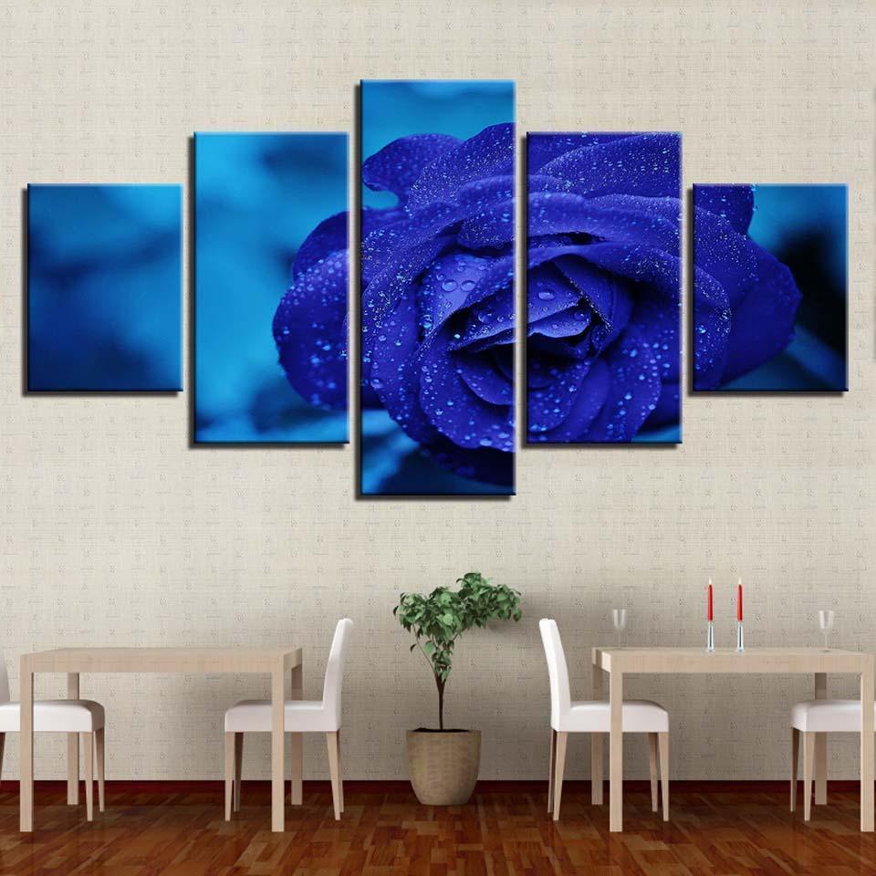 Blue Rose 5 Piece HD Multi Panel Canvas Wall Art Frame-Original Frame