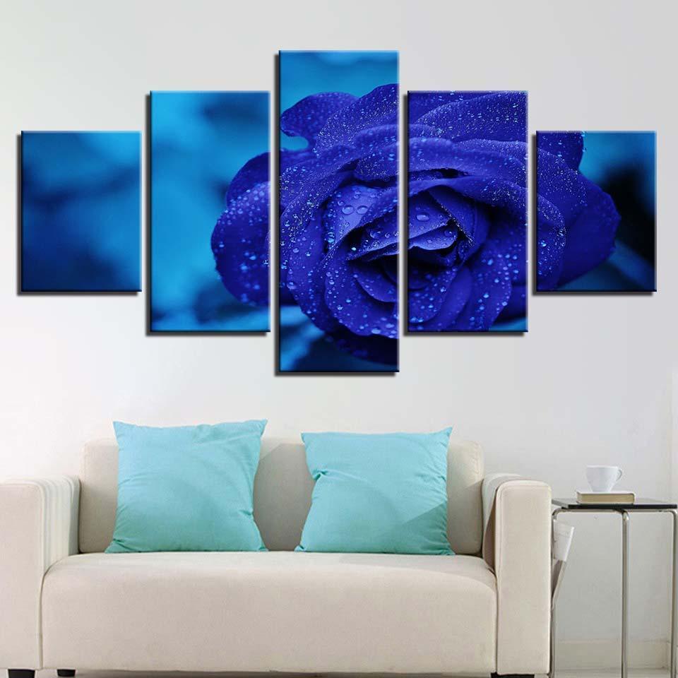 Blue Rose 5 Piece HD Multi Panel Canvas Wall Art Frame-Original Frame