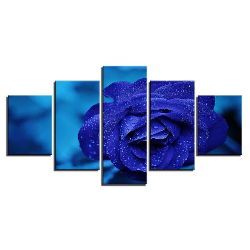 Blue Rose 5 Piece HD Multi Panel Canvas Wall Art Frame-Original Frame