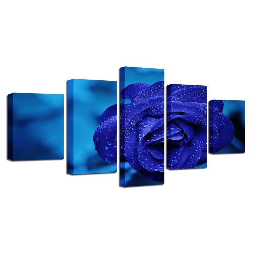 Blue Rose 5 Piece HD Multi Panel Canvas Wall Art Frame-Original Frame