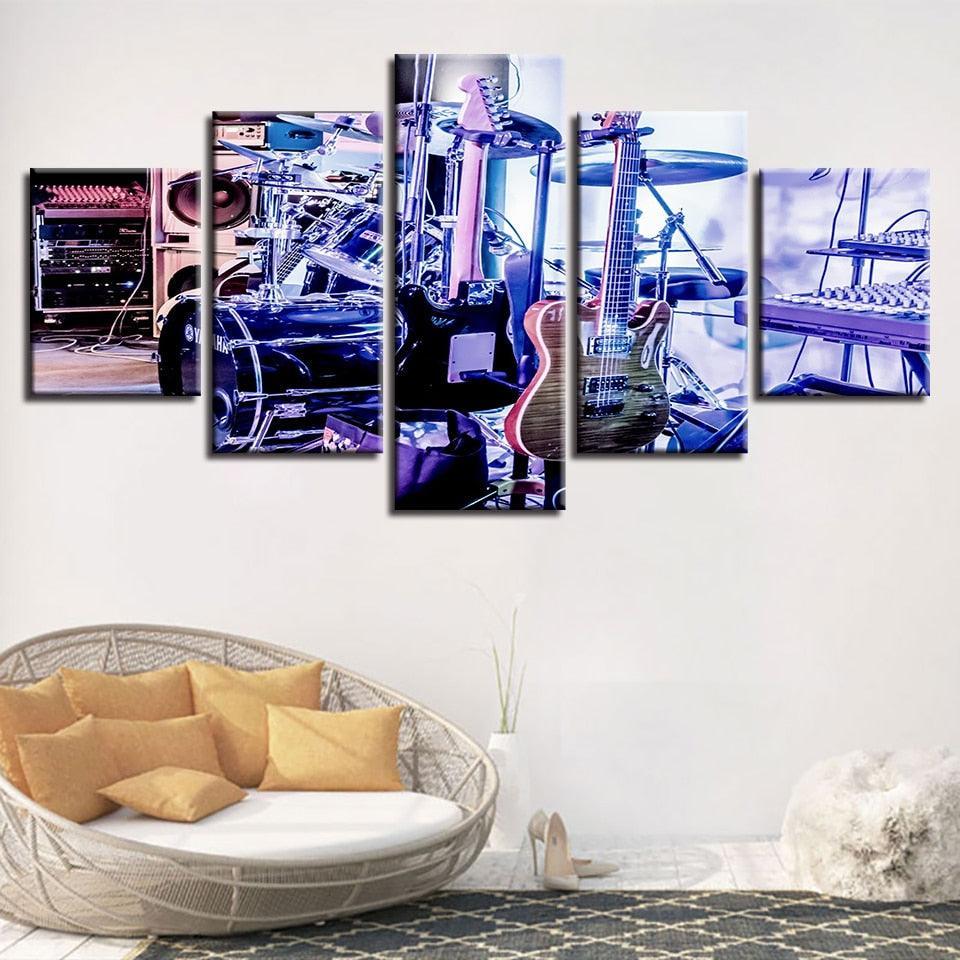 Drum Kit Guitar 5 Piece HD Multi Panel Canvas Wall Art Frame-Original Frame