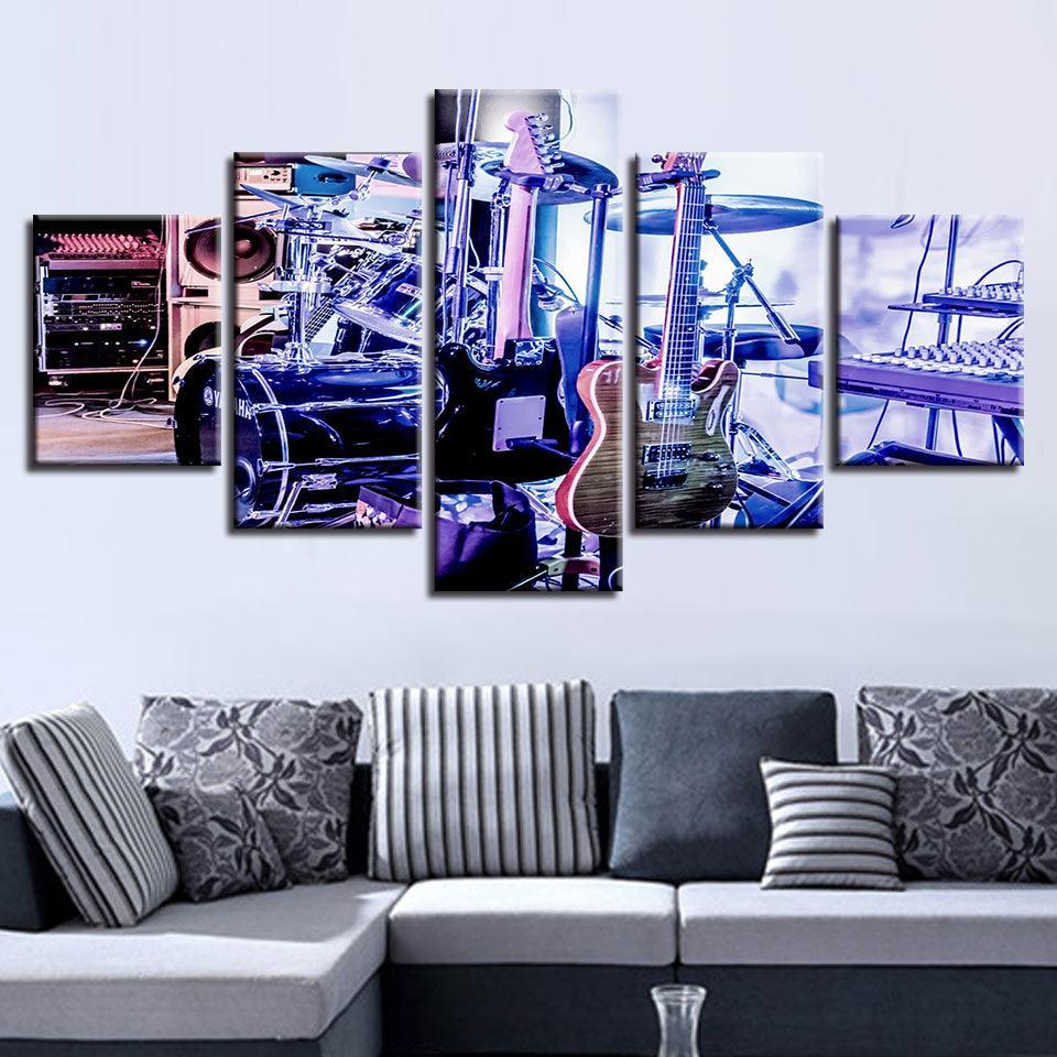 Drum Kit Guitar 5 Piece HD Multi Panel Canvas Wall Art Frame-Original Frame