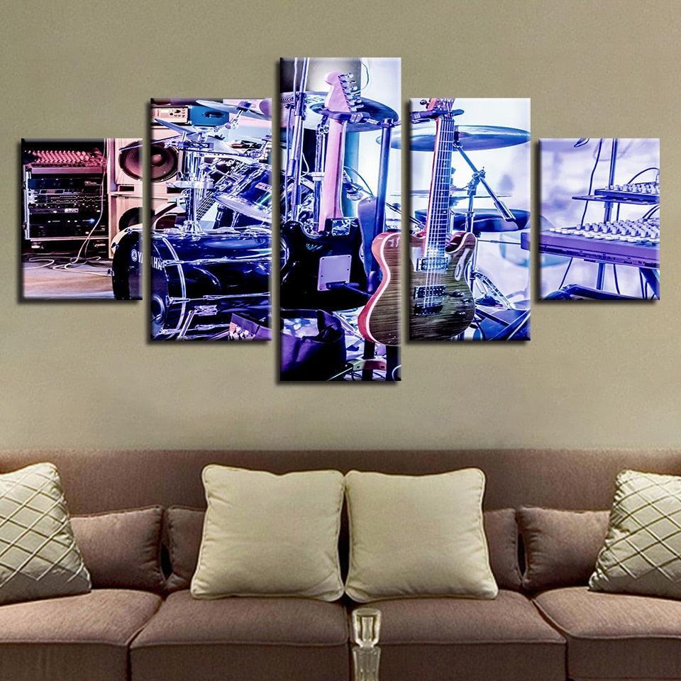 Drum Kit Guitar 5 Piece HD Multi Panel Canvas Wall Art Frame-Original Frame