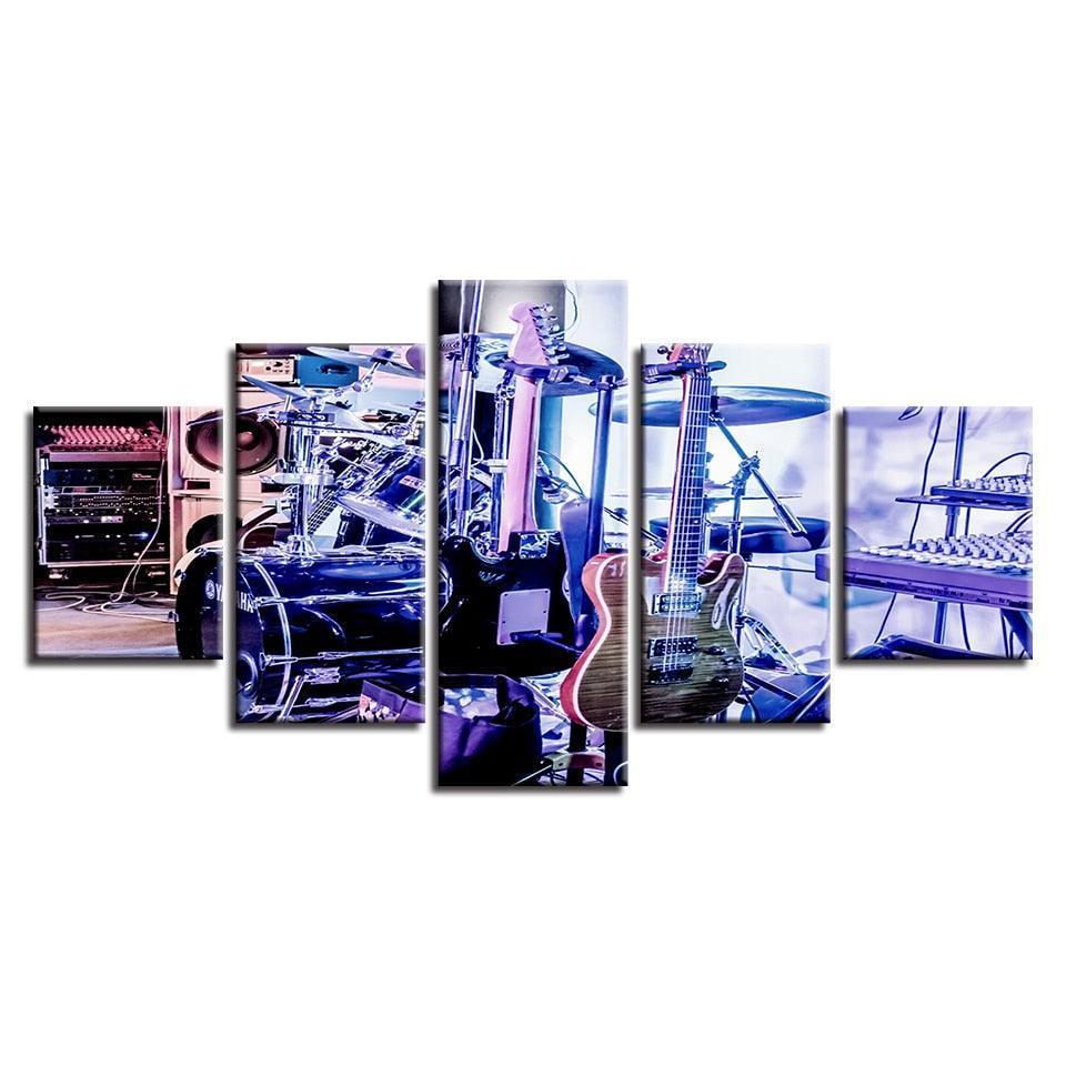 Drum Kit Guitar 5 Piece HD Multi Panel Canvas Wall Art Frame-Original Frame