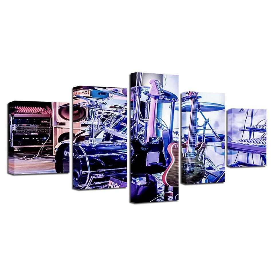 Drum Kit Guitar 5 Piece HD Multi Panel Canvas Wall Art Frame-Original Frame