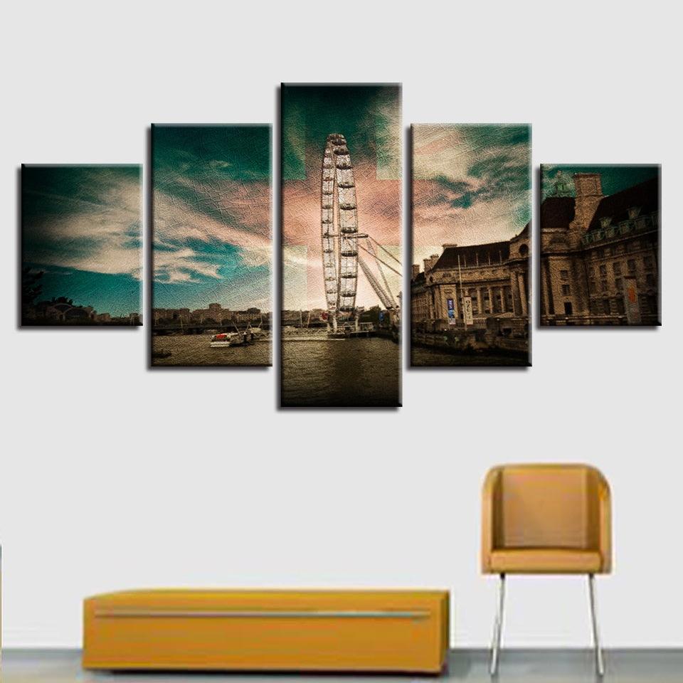Giant Wheel 5 Piece HD Multi Panel Canvas Wall Art Frame-Original Frame