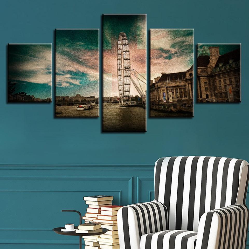 Giant Wheel 5 Piece HD Multi Panel Canvas Wall Art Frame-Original Frame