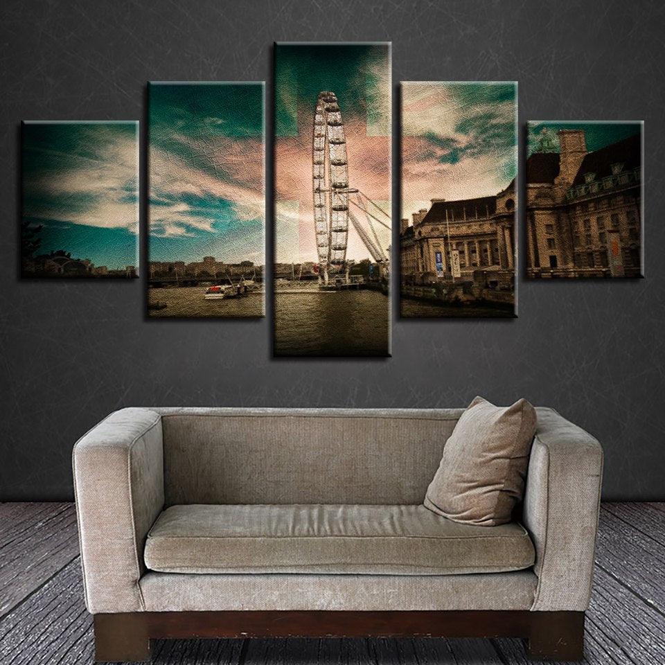 Giant Wheel 5 Piece HD Multi Panel Canvas Wall Art Frame-Original Frame
