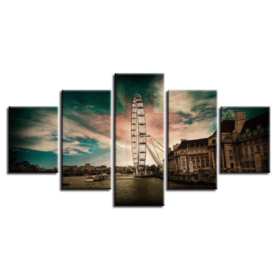Giant Wheel 5 Piece HD Multi Panel Canvas Wall Art Frame-Original Frame