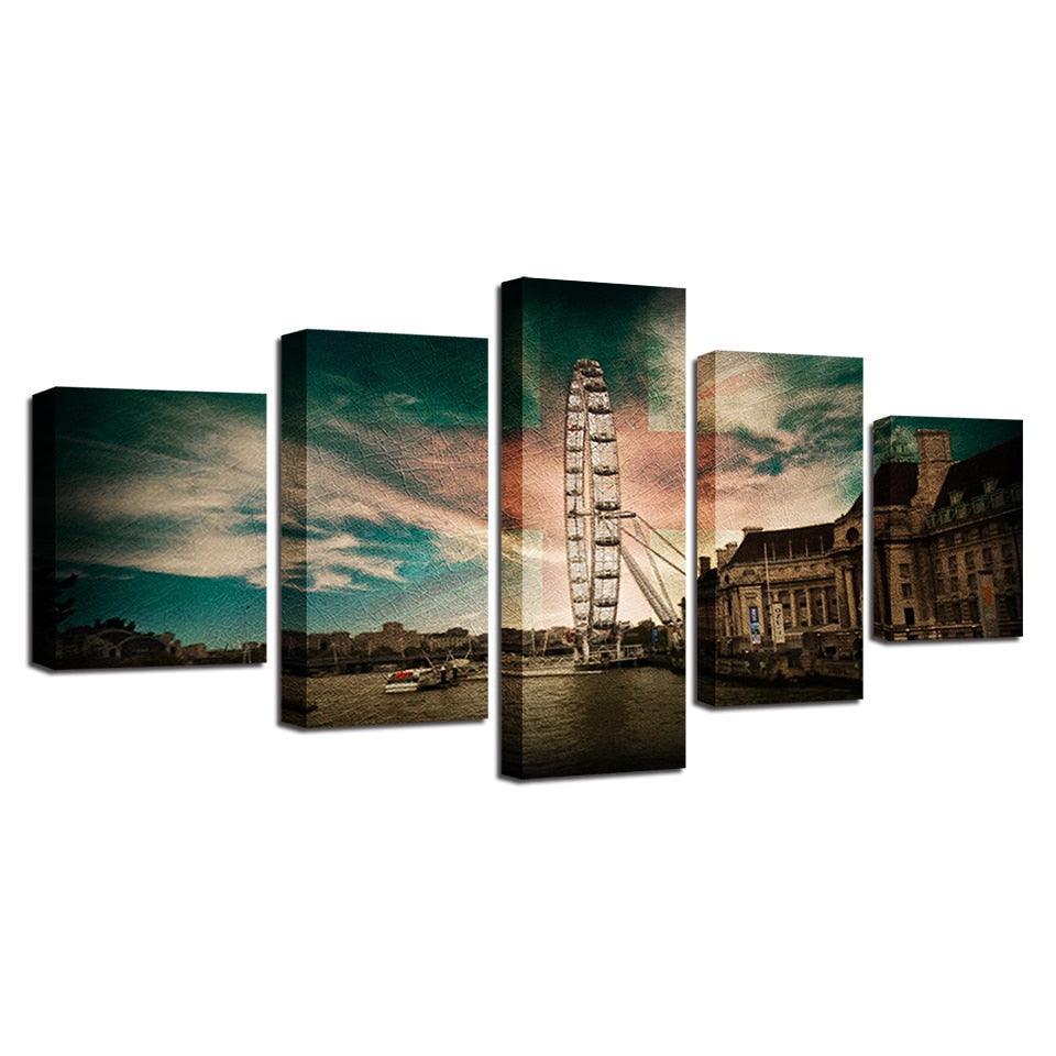 Giant Wheel 5 Piece HD Multi Panel Canvas Wall Art Frame-Original Frame
