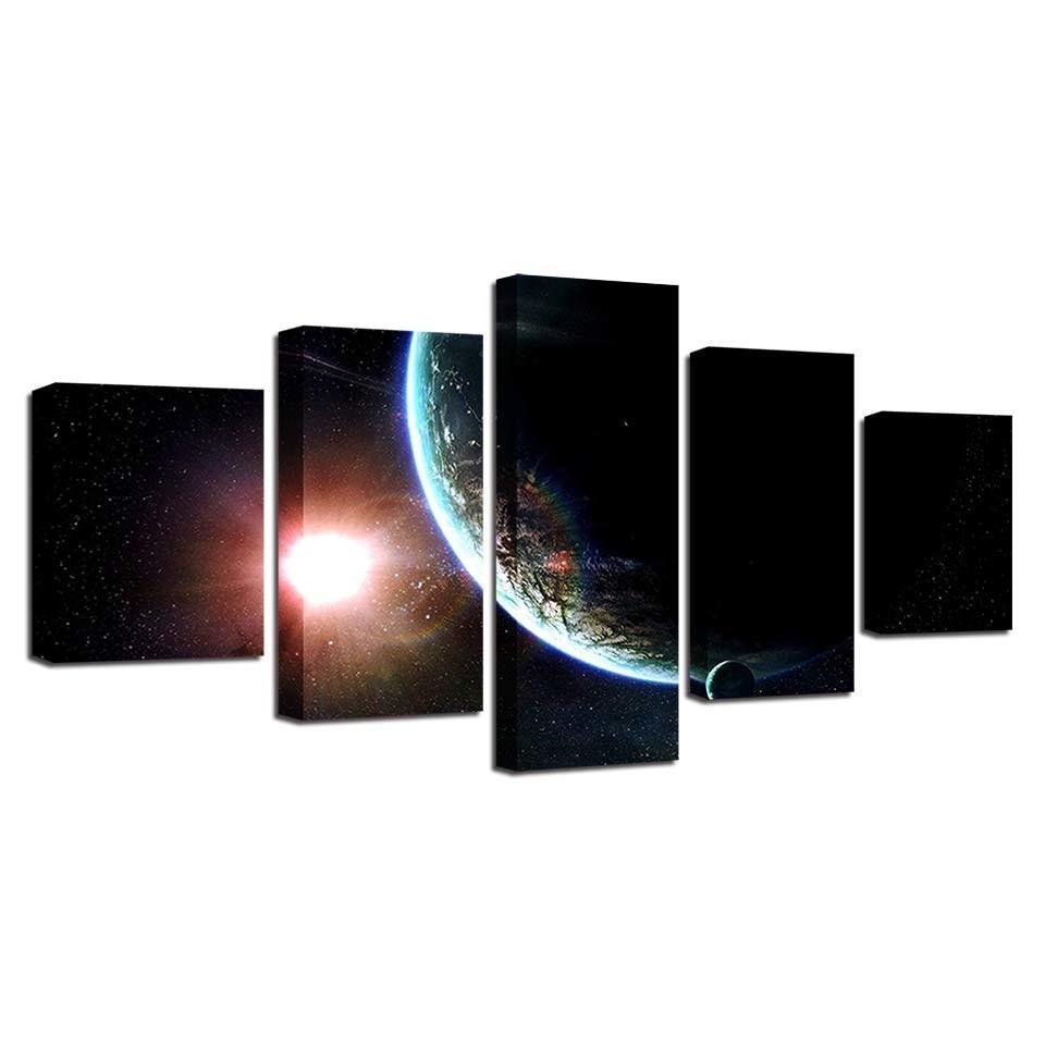 Earth & Mars 5 Piece HD Multi Panel Canvas Wall Art Frame-Original Frame