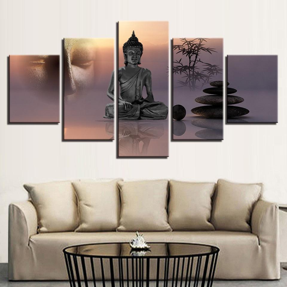 Statue of Buddha 5 Piece HD Multi Panel Canvas Wall Art Frame-Original Frame