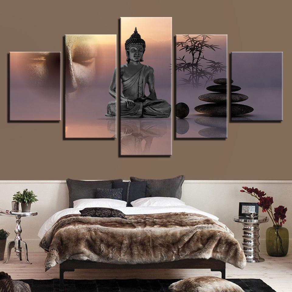 Statue of Buddha 5 Piece HD Multi Panel Canvas Wall Art Frame-Original Frame