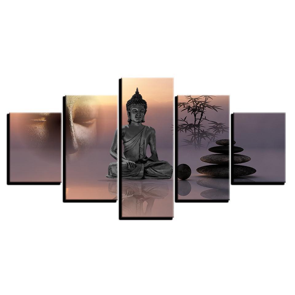 Statue of Buddha 5 Piece HD Multi Panel Canvas Wall Art Frame-Original Frame