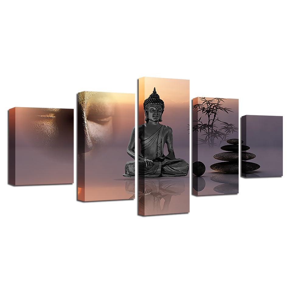 Statue of Buddha 5 Piece HD Multi Panel Canvas Wall Art Frame-Original Frame