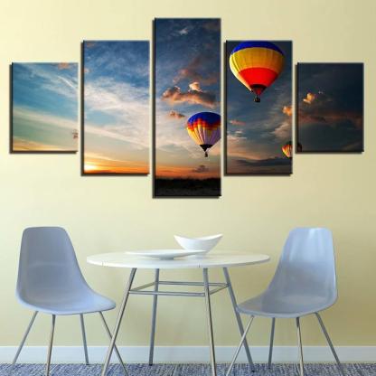 Hot Air Balloon 5 Piece HD Multi Panel Canvas Wall Art Frame-Original Frame