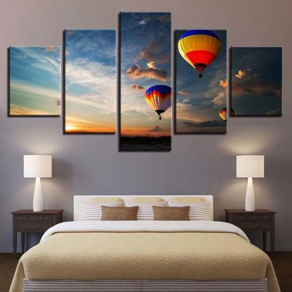 Hot Air Balloon 5 Piece HD Multi Panel Canvas Wall Art Frame-Original Frame