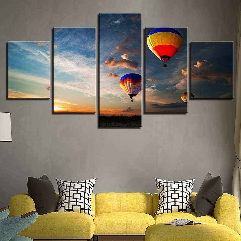 Hot Air Balloon 5 Piece HD Multi Panel Canvas Wall Art Frame-Original Frame