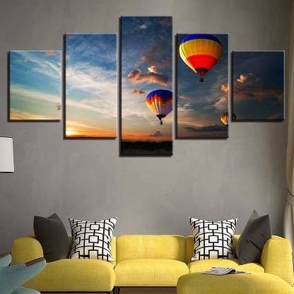 Hot Air Balloon 5 Piece HD Multi Panel Canvas Wall Art Frame-Original Frame