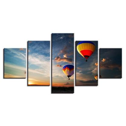 Hot Air Balloon 5 Piece HD Multi Panel Canvas Wall Art Frame-Original Frame