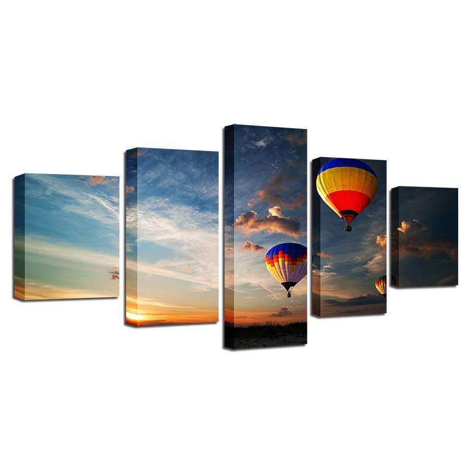 Hot Air Balloon 5 Piece HD Multi Panel Canvas Wall Art Frame-Original Frame