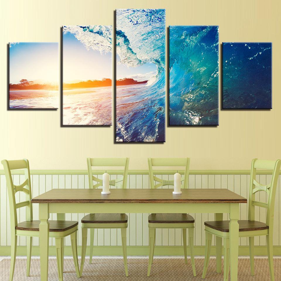 Sunny Seawave 5 Piece HD Multi Panel Canvas Wall Art Frame-Original Frame