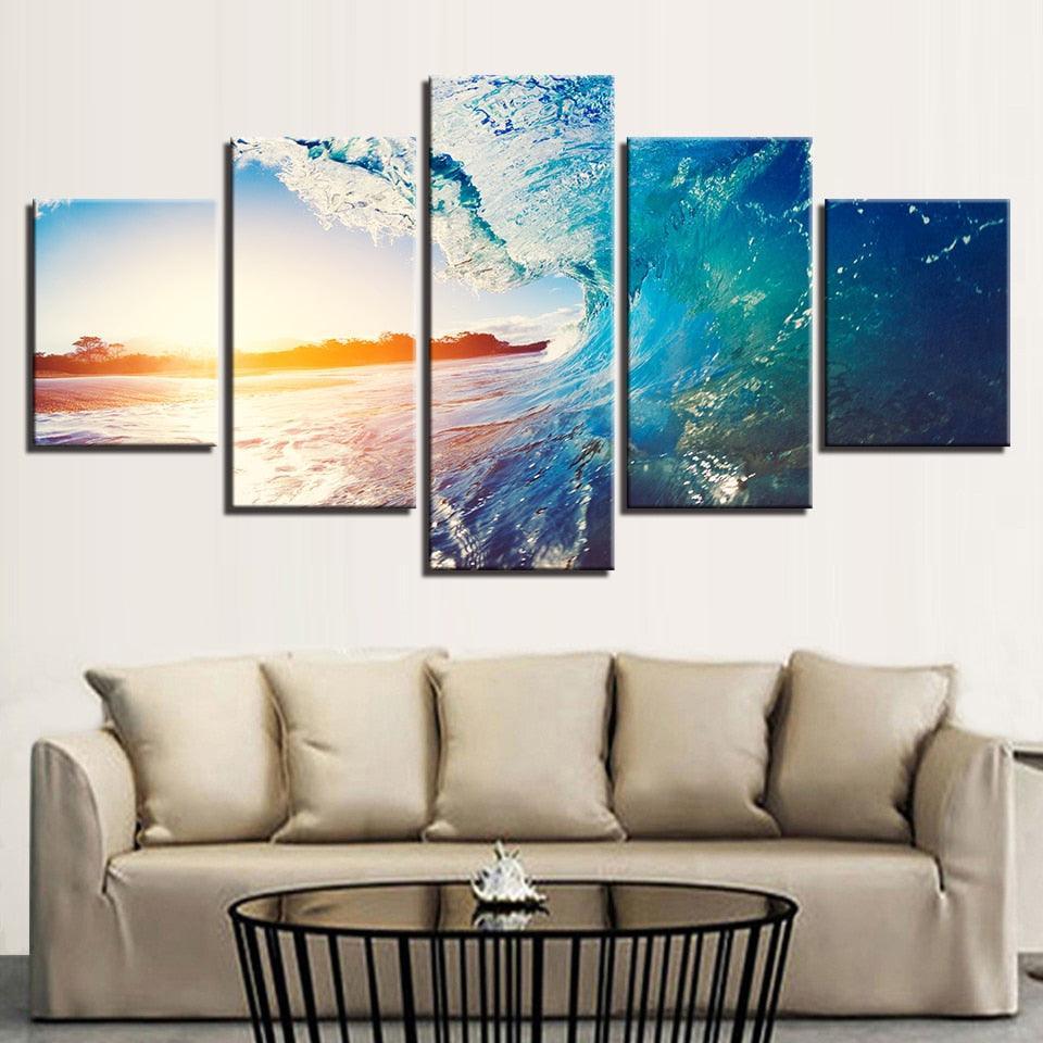 Sunny Seawave 5 Piece HD Multi Panel Canvas Wall Art Frame-Original Frame