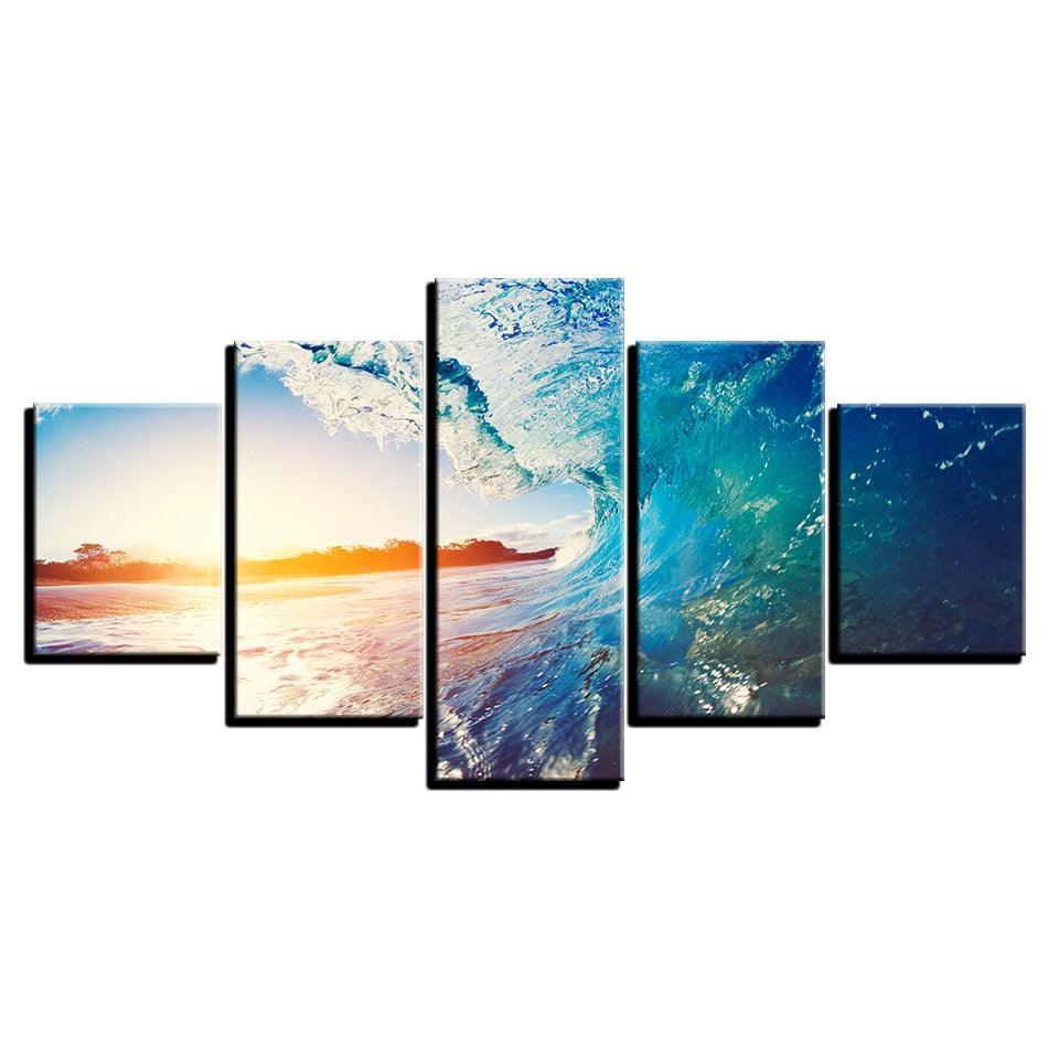 Sunny Seawave 5 Piece HD Multi Panel Canvas Wall Art Frame-Original Frame