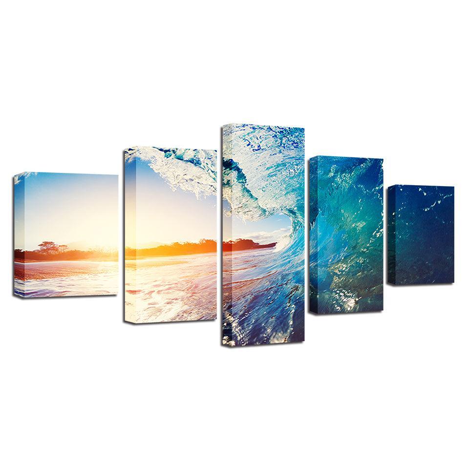 Sunny Seawave 5 Piece HD Multi Panel Canvas Wall Art Frame-Original Frame