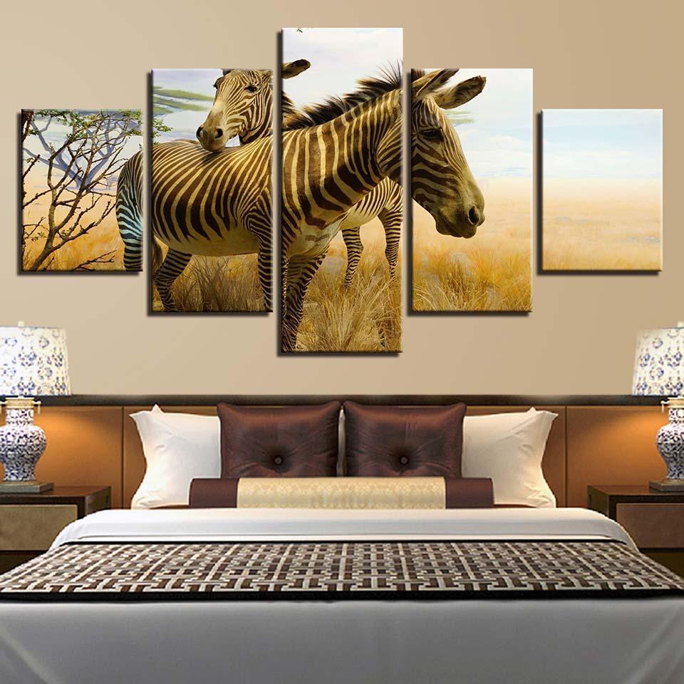 Two Zebras 5 Piece HD Multi Panel Canvas Wall Art Frame-Original Frame