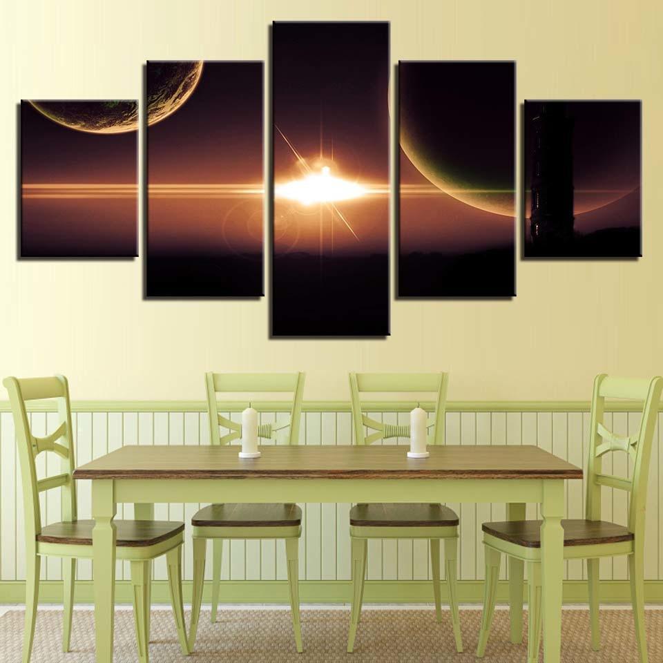 Planets & Light 5 Piece HD Multi Panel Canvas Wall Art-Original Frame