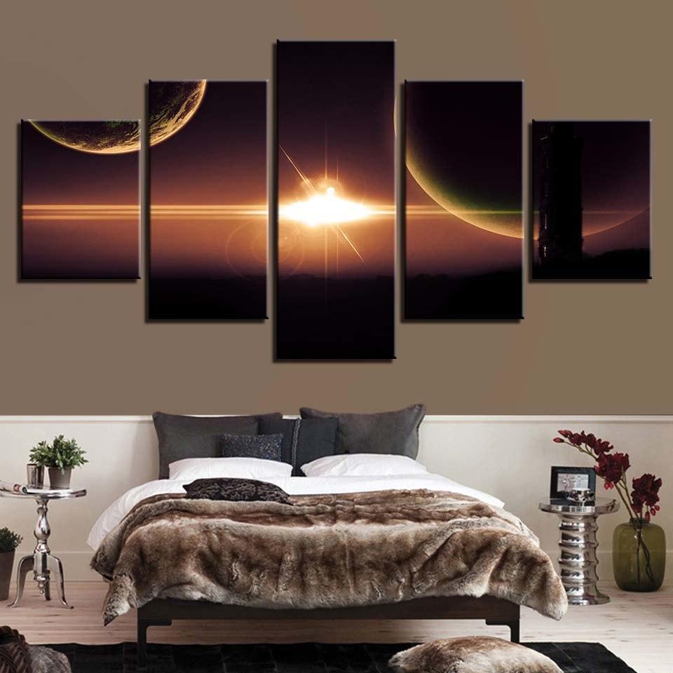 Planets & Light 5 Piece HD Multi Panel Canvas Wall Art-Original Frame