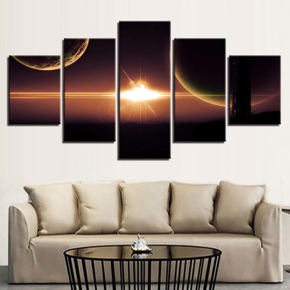 Planets & Light 5 Piece HD Multi Panel Canvas Wall Art-Original Frame