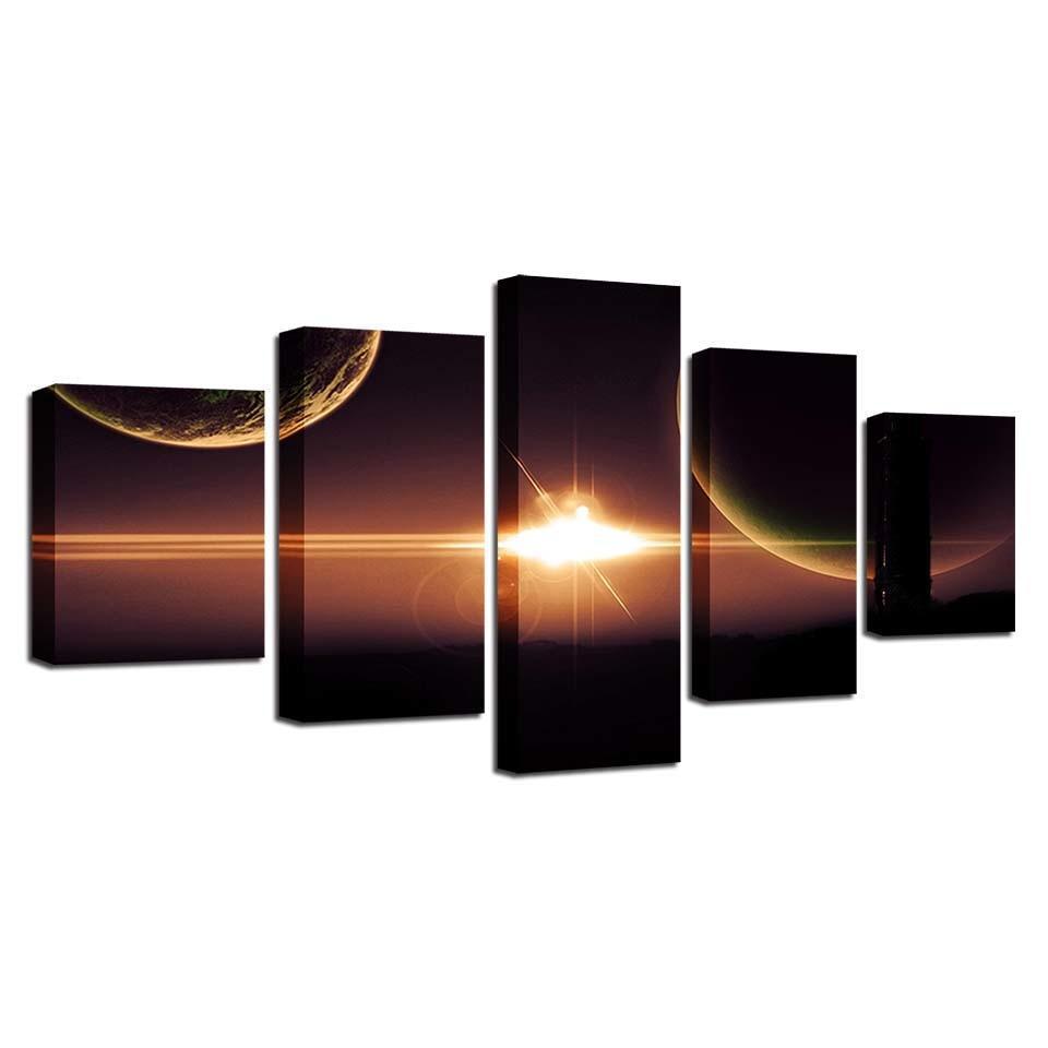 Planets & Light 5 Piece HD Multi Panel Canvas Wall Art-Original Frame
