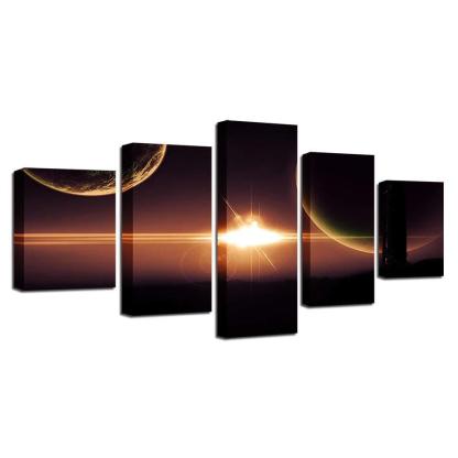 Planets & Light 5 Piece HD Multi Panel Canvas Wall Art-Original Frame