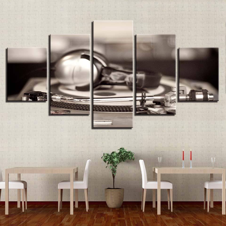 Music Record 5 Piece HD Multi Panel Canvas Wall Artwork Frame-Original Frame