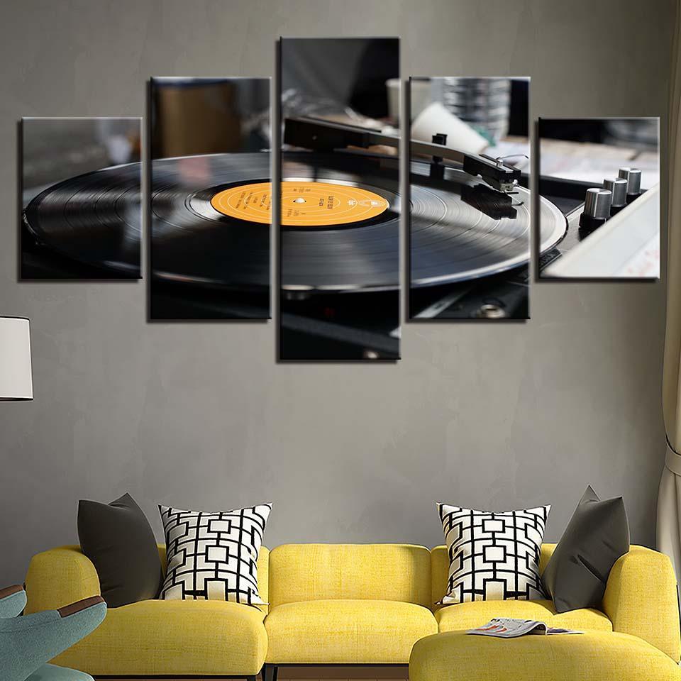 Music Record 5 Piece HD Multi Panel Canvas Wall Art Frame-Original Frame