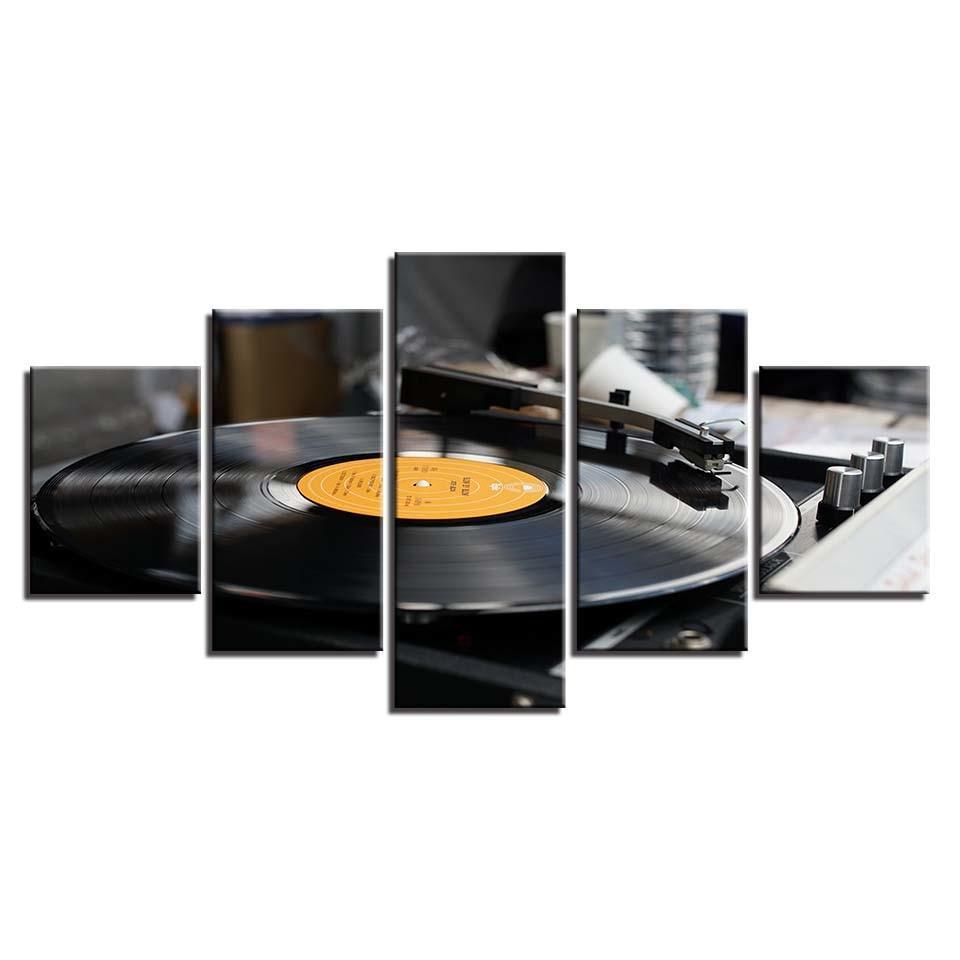 Music Record 5 Piece HD Multi Panel Canvas Wall Art Frame-Original Frame