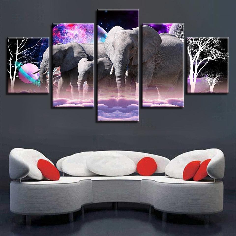 Wonder Elephants 5 Piece HD Multi Panel Canvas Wall Art Frame-Original Frame