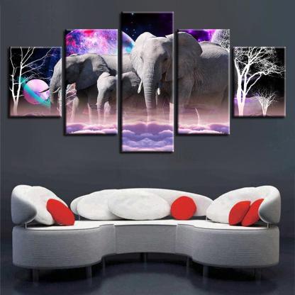 Wonder Elephants 5 Piece HD Multi Panel Canvas Wall Art Frame-Original Frame