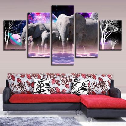 Wonder Elephants 5 Piece HD Multi Panel Canvas Wall Art Frame-Original Frame