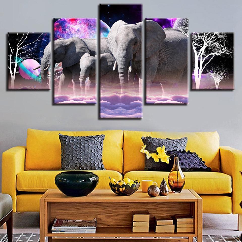 Wonder Elephants 5 Piece HD Multi Panel Canvas Wall Art Frame-Original Frame