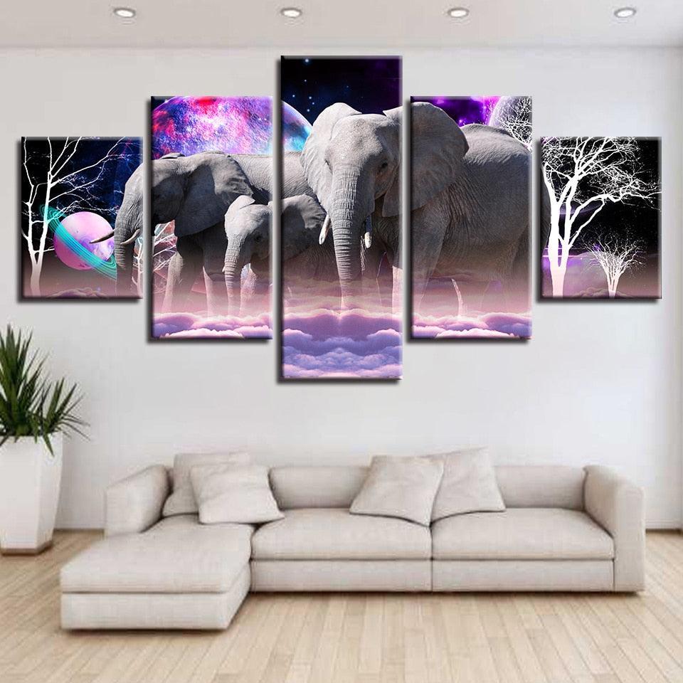 Wonder Elephants 5 Piece HD Multi Panel Canvas Wall Art Frame-Original Frame